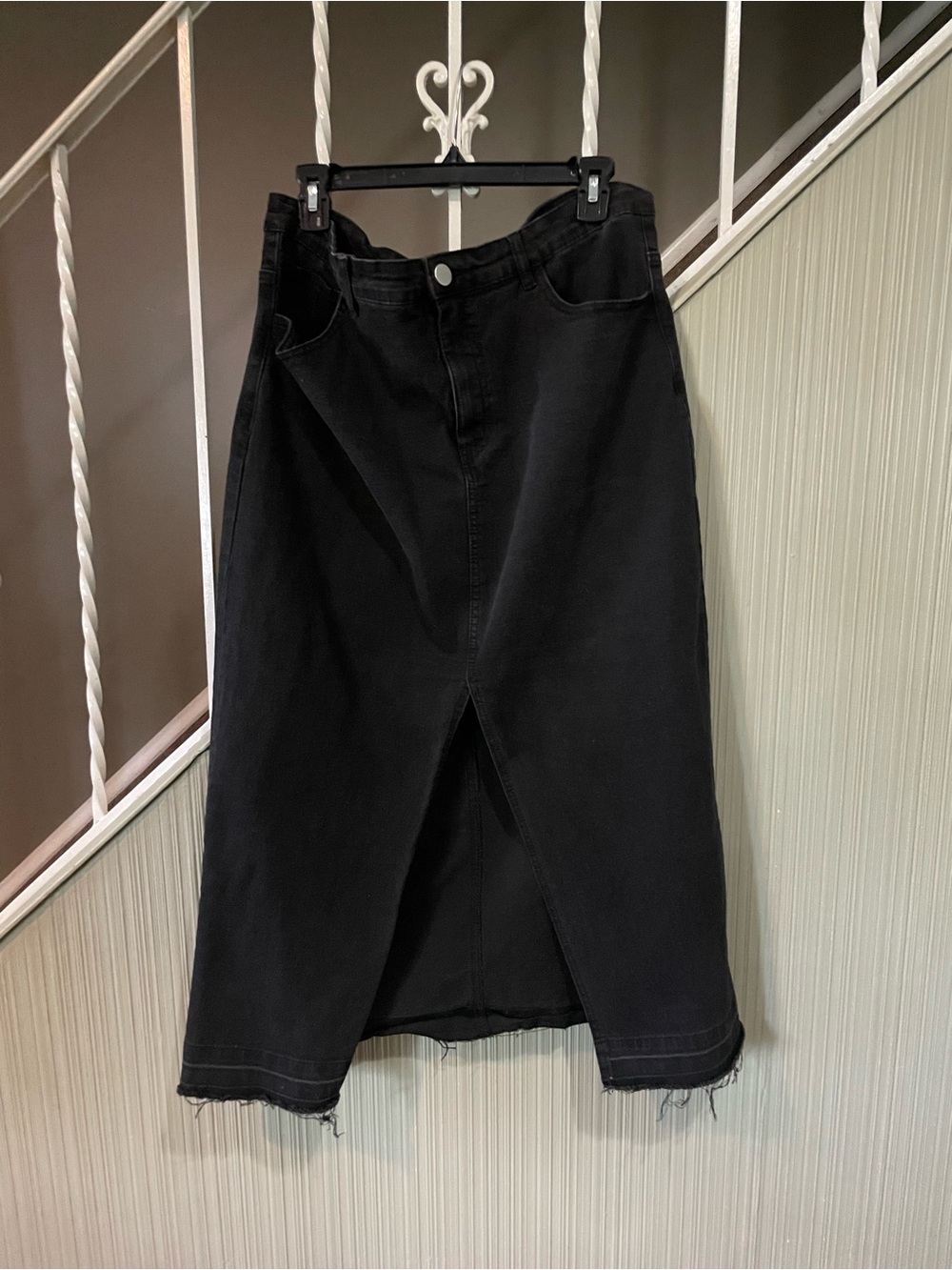 Charlotte Russe black Denim Maxi Skirt with Front Split - Size Large